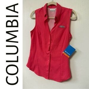 Columbia XS Pink Coral Sleeveless Vented Button-Up Shirt NWT Omni-Wick